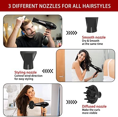 Secador de cabelo, Dongxw 3000w poderoso secador de sopro com difusor, secador de cabelo iônico profissional para homens com 2 velocidades 3 configuração de calor e botão fresco para o estilo de cabelo de viagem em casa