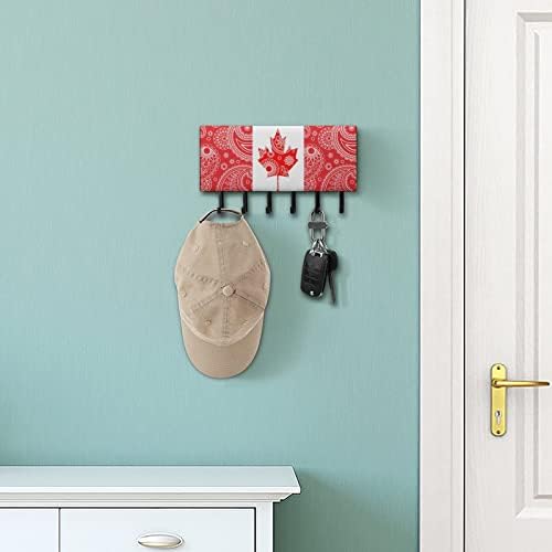 Suporte para chaves de bandeira do Canadá Paisley para cabides de chave de parede montados na parede com 5 ganchos para decoração