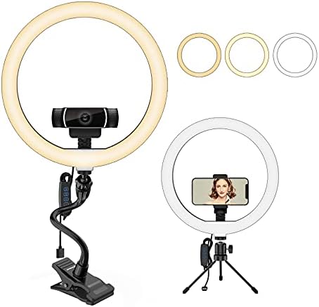 Smatree 12 Luz de anel de webcam LED com montagem flexível flexível e suporte de tripé, luz de anel de mesa diminuído com 3 modos de luz para transmissão ao vivo/maquiagem/fotografia/tiktok/youtube vídeos/vlog