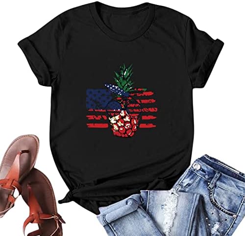 Camisas patrióticas para mulheres American Flag Tshirt Summer Tops casuais de manga curta camiseta de camiseta patriótica