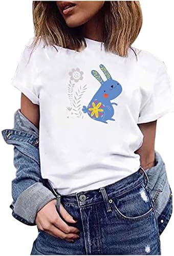 Camiseta de manga curta feminina verão tees gráficos de coelho