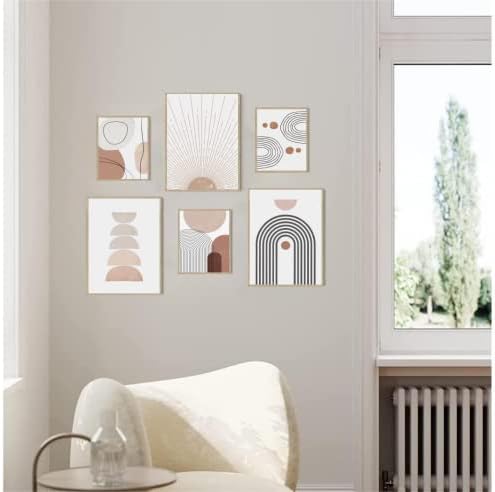 Conjunto de arte de parede minimalista Boho, sem moldura de 6, impressões geométricas abstratas neutras, decoração de colagem de arte