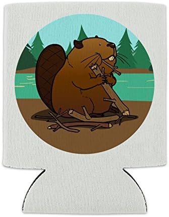 Beaver Chomping Wood CAN LAPER - Drink Huve Huve Hugger Isolador dobrável - Suporte isolado de bebida