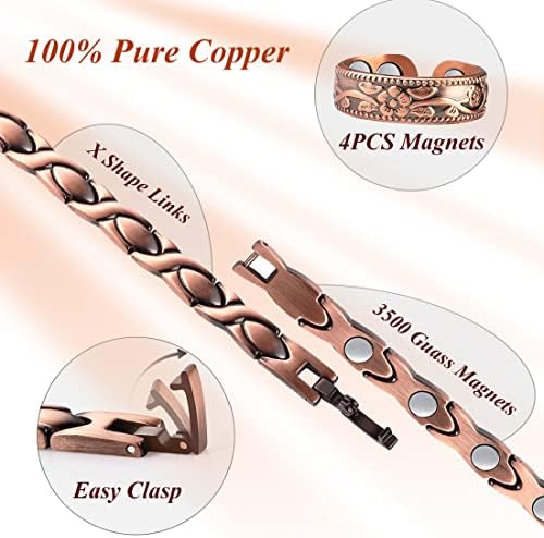 Colar de cobre Vicmag e pulseira para mulheres 99,9% Solid Pure Copper Jewelry Day do dia dos namorados para ela