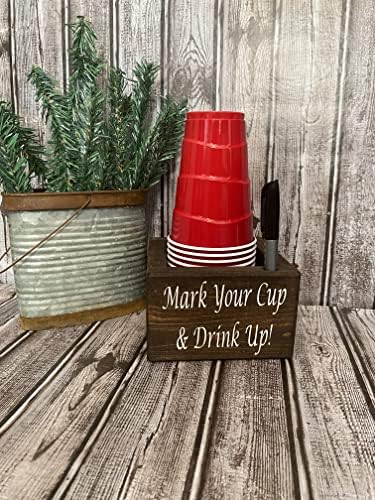 Solo Cup Titular com marcador Slot Wooden Mark Your e Drink Up Party Organizer Dispensers for Parties Farmhouse Bar Decor, White