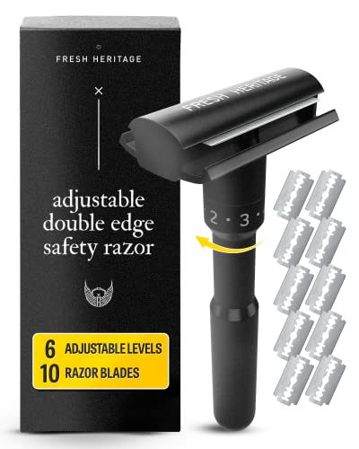 Razor de segurança, navalha de aresta dupla - Razor de segurança de ponta dupla ajustável, barbeadores de segurança para homens - barbear de segurança masculina, lâminas de barbear de borda dupla para homens com 10 lâmina de barbear de segurança de aço inoxidável