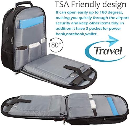 Mochila de laptop de viagem JIEFEIKE, Mochilas anti-roubo amigáveis ​​de TSA de capacidade extra grande com porto