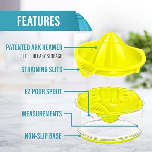 Ark Reamer Lemon Squeezer - espremedor cítrico, prensa anti -deslizamento sem deslizamento com copo de medição - Fácil de usar e limpar os espremedores manuais para suco de laranja ou limão fresco - Gadgets de cozinha
