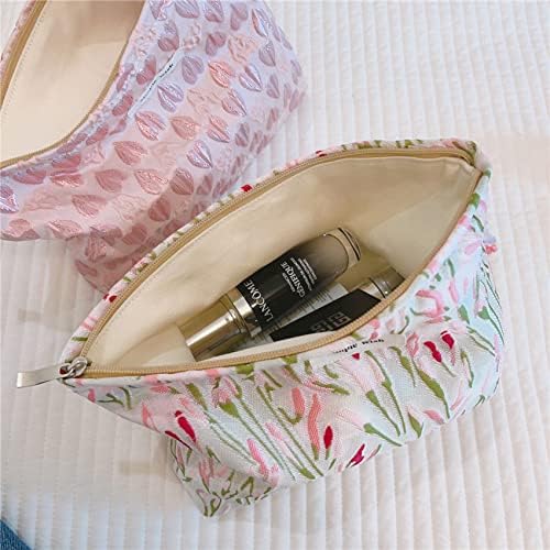 Bolsa de maquiagem floral Aganmi para mulheres com zíper, sacos estéticos estéticos com padrão de flores, sacos de maquiagem de viagem fofos para bolsa