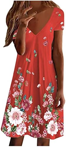 2023 Vestido floral de pescoço feminino de Summer Moman e BOHO Casual Print Flowy Flowy Flowy Flowy Short Beach Dresses