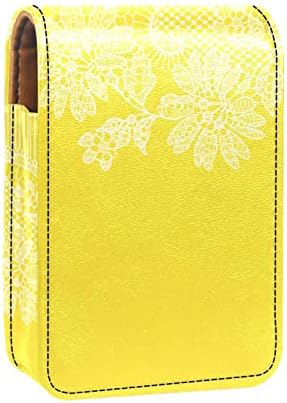 Caixa de batom de Oryuekan com espelho bolsa de maquiagem portátil fofa, bolsa cosmética, padrão de renda da flor amarela vintage