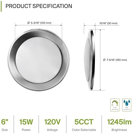 ASD 6 polegadas Luz de teto de montagem de descarga, 5ccc 2700/3000/3500/4000/5000K, luz de disco LED com classificação