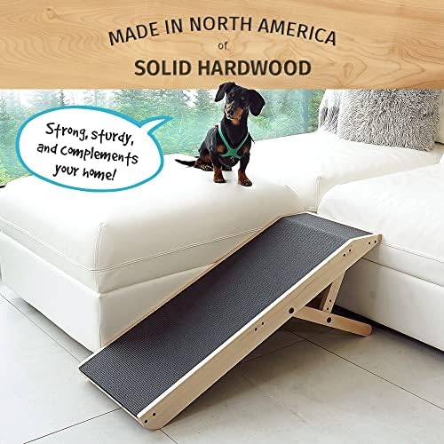 Rampa de cachorro para cães para sofá, rampa de cães de madeira de bordo sólida - rampa de cachorro ajustável com superfície