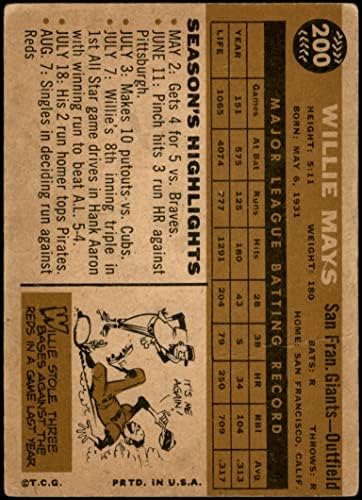 1960 TOPPS # 200 Willie Mays São Francisco Giants Dean's Cards 1.5 - Fair Giants
