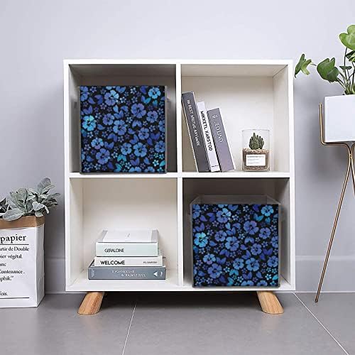 Nudquio Blue Hibiscus Flowers Dobing Storage Bins Caixas dobráveis ​​Cubo de tecido Organizador simples com alças para casas de casa Toys Livros de 10 x 10 polegadas