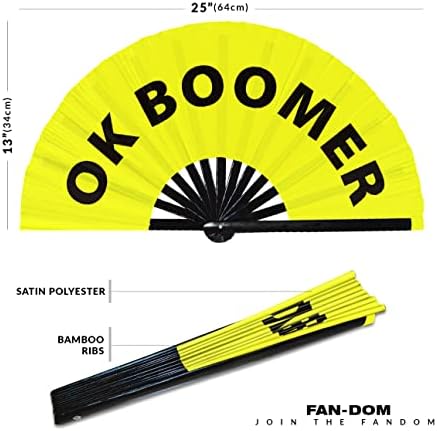 Ok Boomer Fan Hand Fan dobrável Circuito de bambu Mão ventilador de gírias engraçada Palavras expressões Declaração Presentes