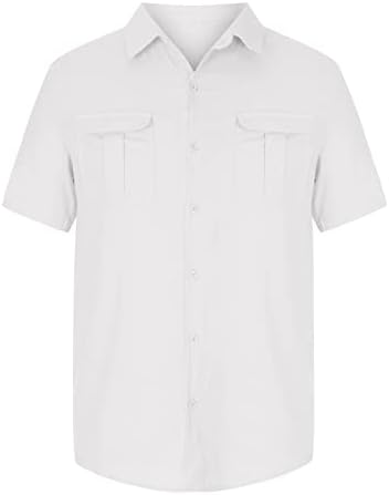Masculino de linho de algodão para baixo camisa de verão no verão de cor de lapão de manga curta da moda curta camisas