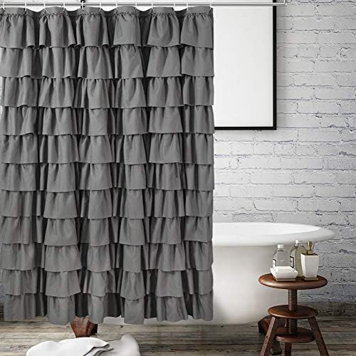Cortina de chuveiro de babado cinza Alimumu - tecido de babado extra longo, pano de poliéster lavável, cortinas de 84 comprimentos,