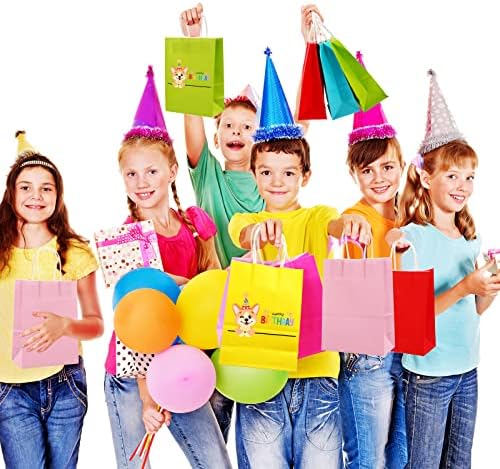 72 PCs Kraft Paper Party Favor Sacos com alças, 8 cores pequenos sacos de presente Bolas coloridas sacos de papel de arco -íris com alças 5,91 x 3,15 x 8.27 para crianças de aniversário de festa