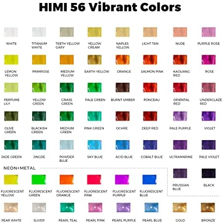 Conjunto de tintas para Himi Gouache, 56 cores x 30ml incluem 8 cores metálicas e 6 neon, design exclusivo de copo de geléia em um estojo de transporte perfeito para artistas, estudantes, pintura aquarela opacora de guache