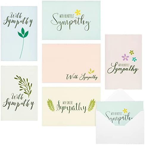 Melhores saudações em papel 48 cartões de simpatia em massa com envelopes, 6 designs florais e de folhagem com sentimentos para memoriais,