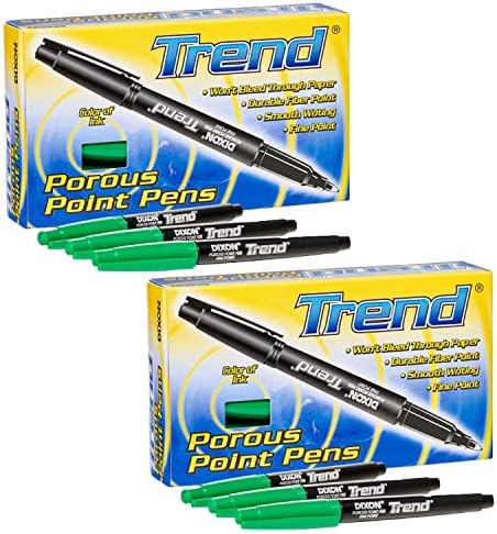 Dixon Trend Porous Point Pens, Green, 12 por pacote, 2 pacotes