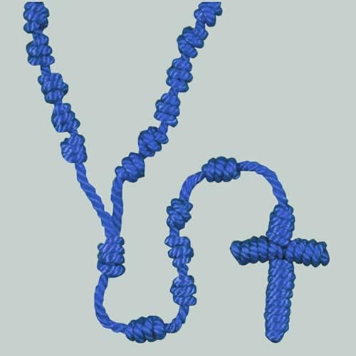 Rosário azul com nodoso, colar espiritual leve e durável ou pulseira de embrulho para homens ou mulheres, Catholic Keepsake Gift for Teenage Boys, 20 polegadas