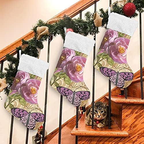 Dominando flores vintage Flores Butterfly Christmas Classic Classic Grandes meias de Natal personalizadas decorações para festas de férias em família