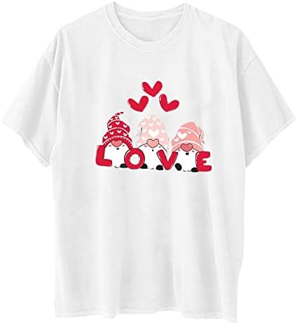 Camisas do Dia dos Namorados para mulheres Gnome Print T Camisetas verão Tops de mangas curtas engraçadas do presente