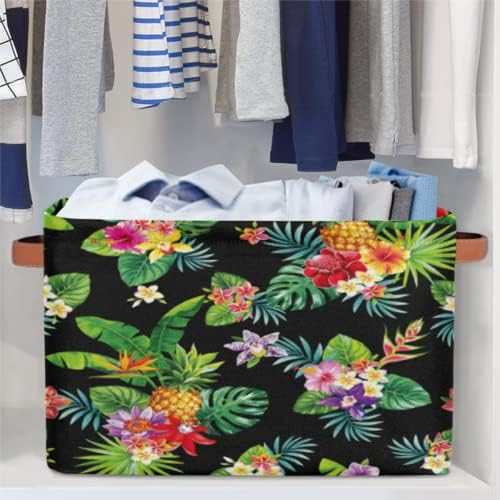2 cestas de armazenamento de embalagem Cubos de abacaxi tropical Palm Flower Flor dobrável Caixa de lixeira com alças Organizador