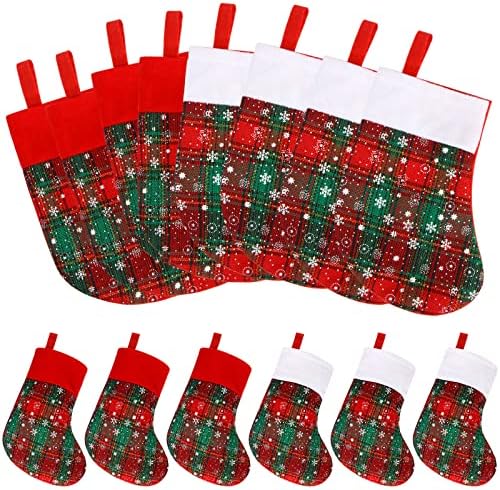 Mini meias de Natal Diyasy, 12 Pacote de 12 Pacote Pequeno Buffalo Plaid Snowflake meias verdes vermelhas Bulk for Christmas