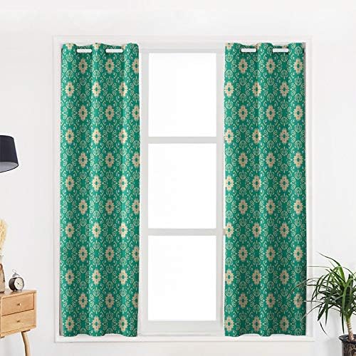Cortinas/cortinas de blecaute para crianças Bedroom Green Flower Padrões de janela Tratamentos de janelas ilhó cortinas superiores para sala de estar cozinha 2 pannels Conjunto, 52 x72 inx2