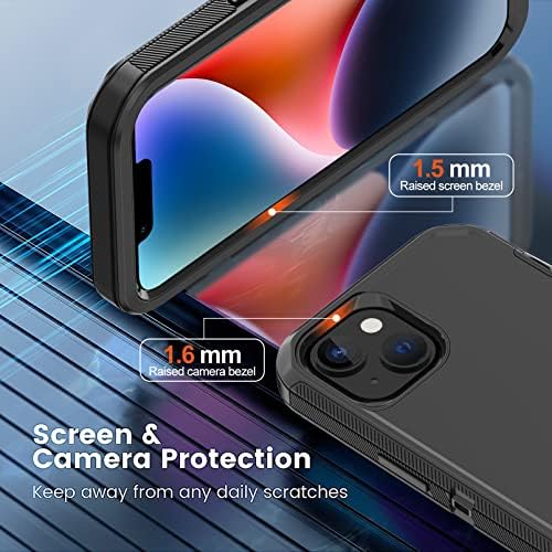AnyMall para iPhone 14 Plus Case com 2 protetor de tela, Proteção de queda pesada Proteção à prova de choque de 3 camadas robustas Tampa de proteção durável e durável para Apple iPhone 14 Plus 6.7