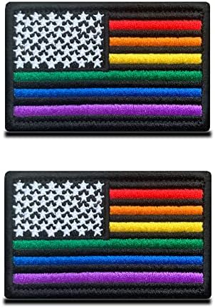 2 PCs colorido EUA America America Estados Unidos LGBT Gay lésbica arco -íris Gancho de bandeira e loop Bordado Patch Gay Pride US American Justice Liberdade Humana Lei