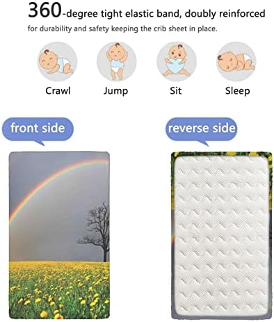 Rainbow com tema de mini folhas de berço, lençóis de berço portáteis lençóis macios e respiráveis ​​lençóis de colchão de colchão ou lençol de criança, 24 x38, multicolor