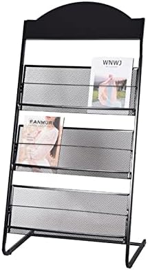 Hunm Floor Standing Revista Rack Literature Display Stand com 3 bolsos de revista Rochure Rack, rack de armazenamento preto