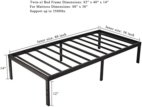 Homdock 14 polegadas Twin XL Bed Frame/Sture Strong Aço Estrutura de Aço 3500 lbs Fundação Pesada/Ruído Sem Matriz