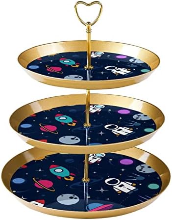 3 Cupcake Stand Cupcake Tower Display Cupcake Holder Sobersert Tree Tower para festas Eventos Décor, Universo Space Cartoon Planet