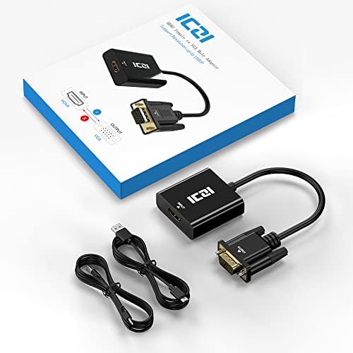 ICZI Active HDMI para adaptador VGA com conector de áudio de 3,5 mm e conversor micro USB para PC, laptop, tablet, câmera digital, etc.