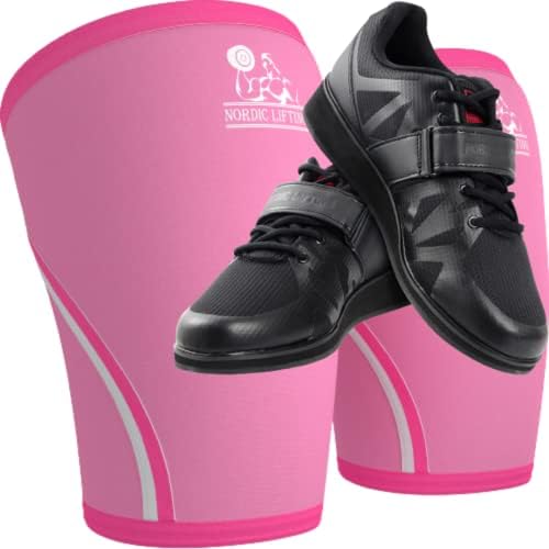 Mangas de joelho de elevação nórdica XLARGE - pacote rosa com sapatos megin tamanho 7 - preto