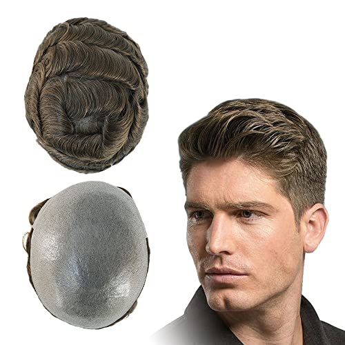 Hair Nature Toupee para homens peças de cabelo humano, sistema de reposição de cabelo Perucas reais para homens, 0,03mm de pele fina de pele em vaca em Clear