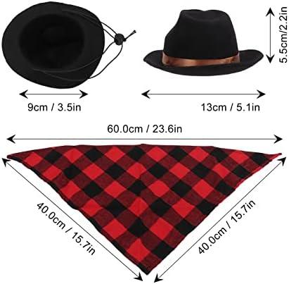 Capéu de cowboy e cachecol, chapéu de chapéu de bandana de cachorro conjunto de gravata borbole