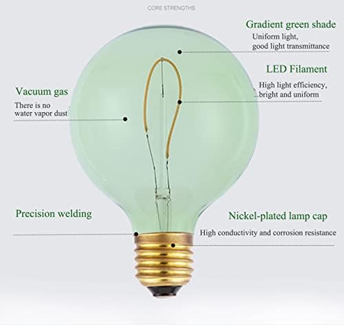 G95 LED FILamento Lâmpada E26 4W equivalente 40W, branca quente 3000K G95 Lâmpada decorativa retro para luzes domésticas, 110V, Base média e 26, meio âmbar verde