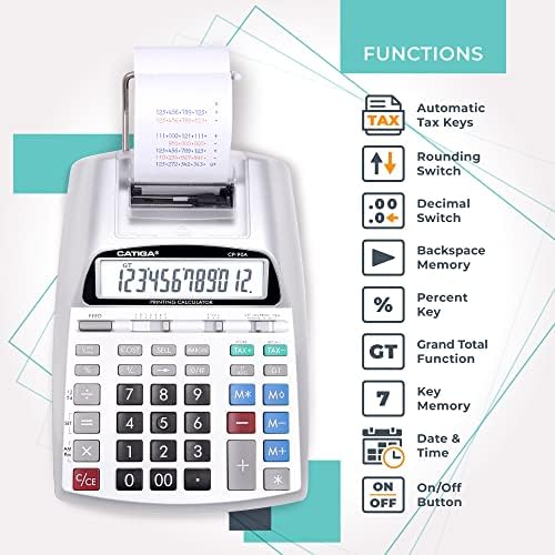 Calculadora de impressão com 2 cartuchos de tinta bônus, 2,03 linhas/s, duas cores de impressão, adicionando máquina para uso contábil, adaptador CA incluído