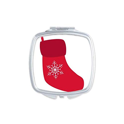 Snowflake Sock Sock Red Festival Espelho portátil Compact Pocket Maquiagem de dupla face de vidro