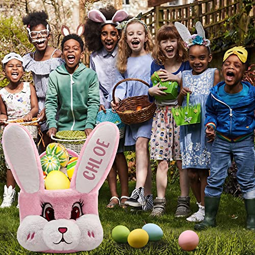 Lcyawer personalizado cesto de coelhinho de Páscoa para crianças Nome personalizado Plush Bunny Basking para os primeiros presentes