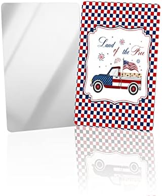 Caminhão de Independence Ocomster com espelho compacto de bandeira de estrela espelho mini cartão, verificador xadrez americano búfalo pequeno espelho compacto para bolsa, espelho de maquiagem de bolso retangulares portátil