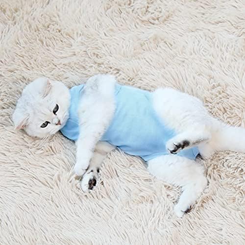 Traje de recuperação de gatos hacraho, 1 peça de roupa de recuperação cirúrgica azul respirável após a cirurgia usar terno para gatos,