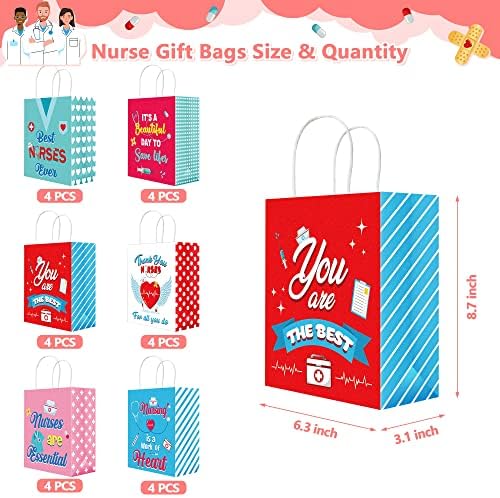24 PCS Nurses Week Gifts, Happy Nurse Day Kraft Sacos de presente, obrigado enfermeiro sacos de papel, Goodie de apreciação de enfermeira
