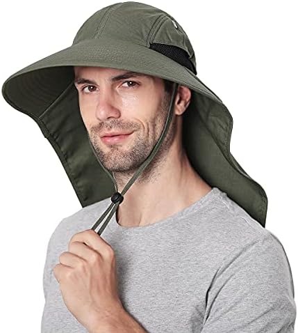 Chapéu de sol ao ar livre para homens com proteção UV Safari Cap Brim Brim Chapéu com retalho no pescoço, para papai
